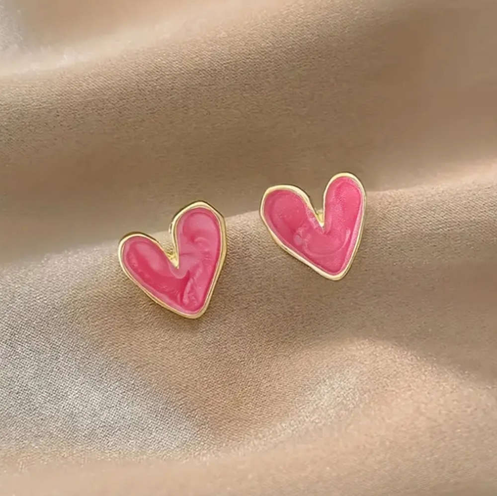 Pink Heart Gold Earrings - Picture 6 of 6
